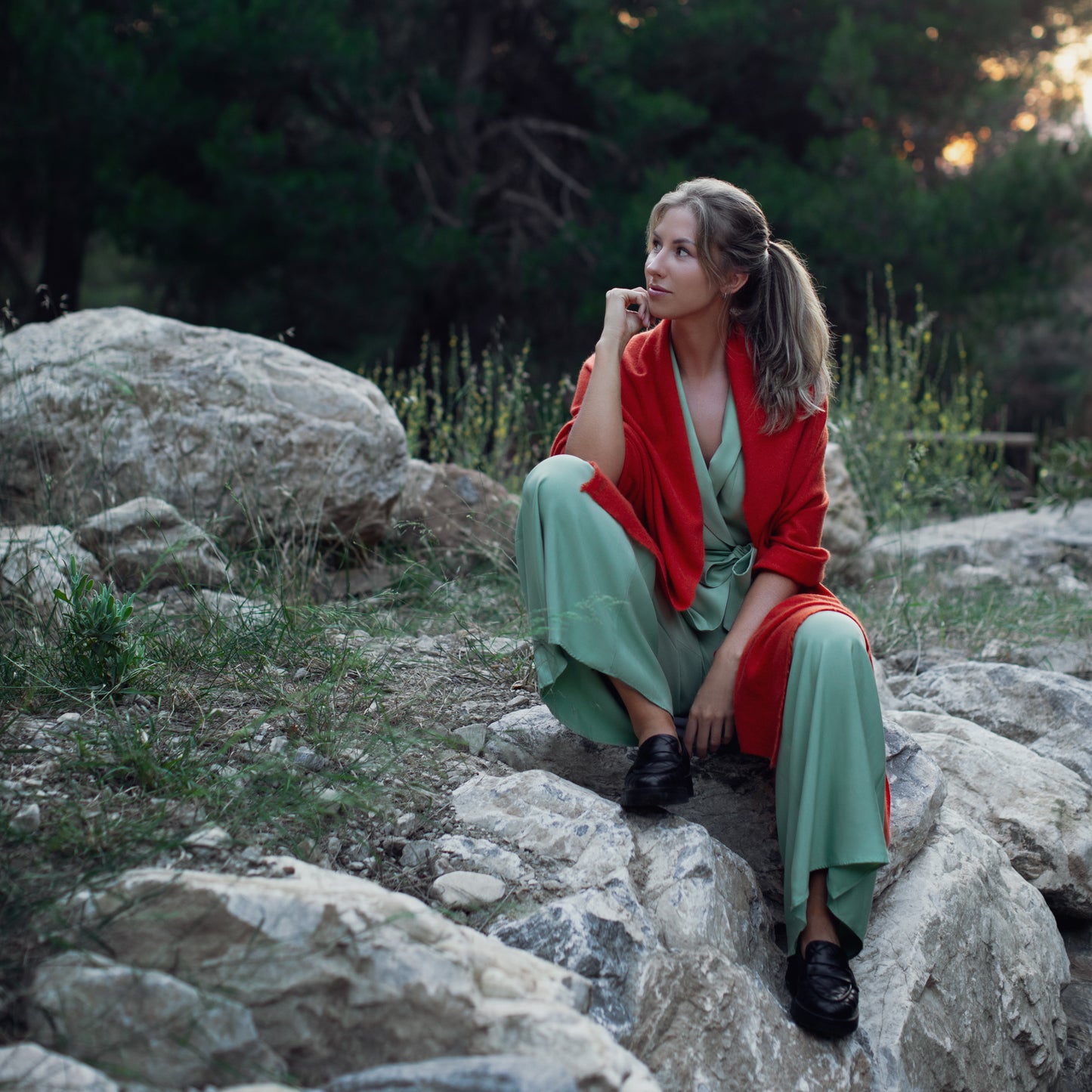 Cashmere woven shawl Orange