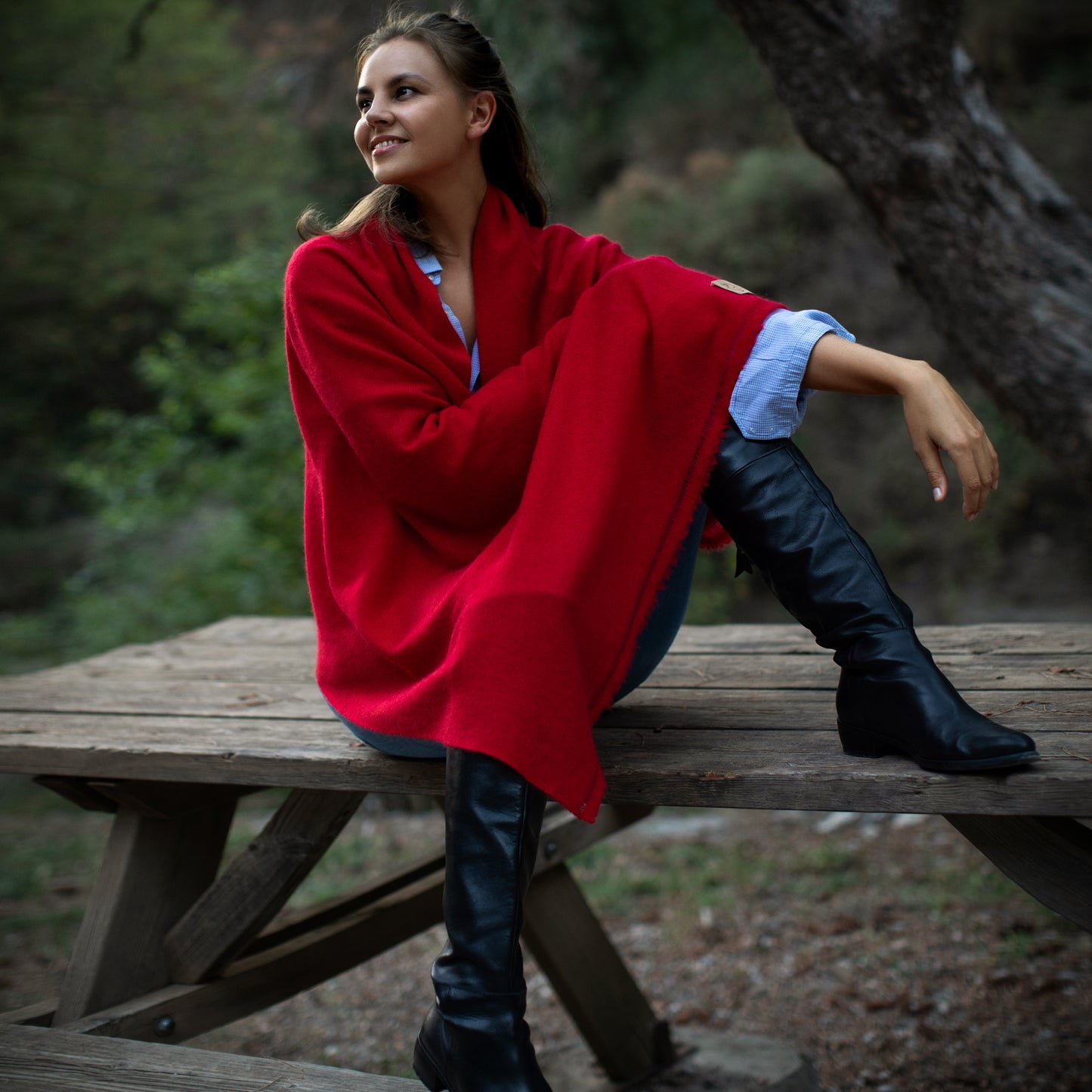 Cashmere woven shawl Vermilion red