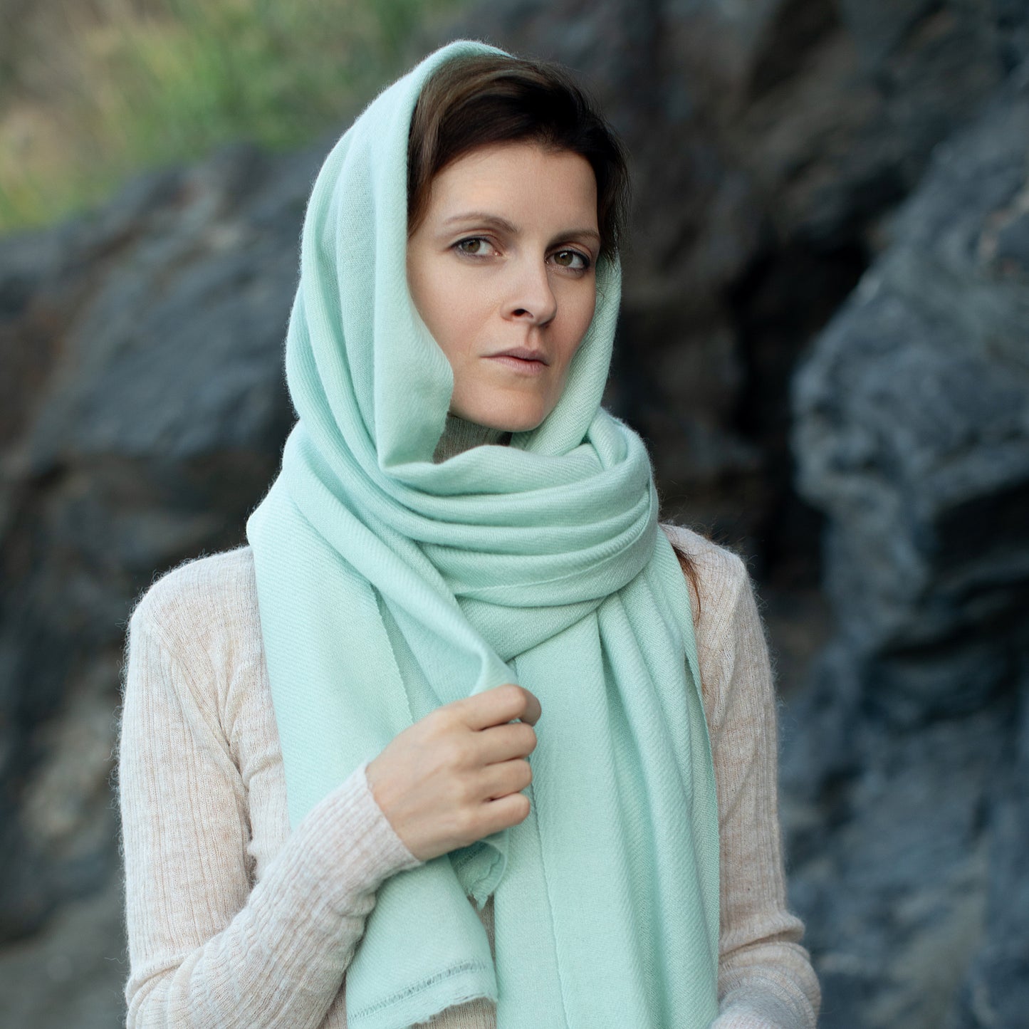 Cashmere woven shawl Mint