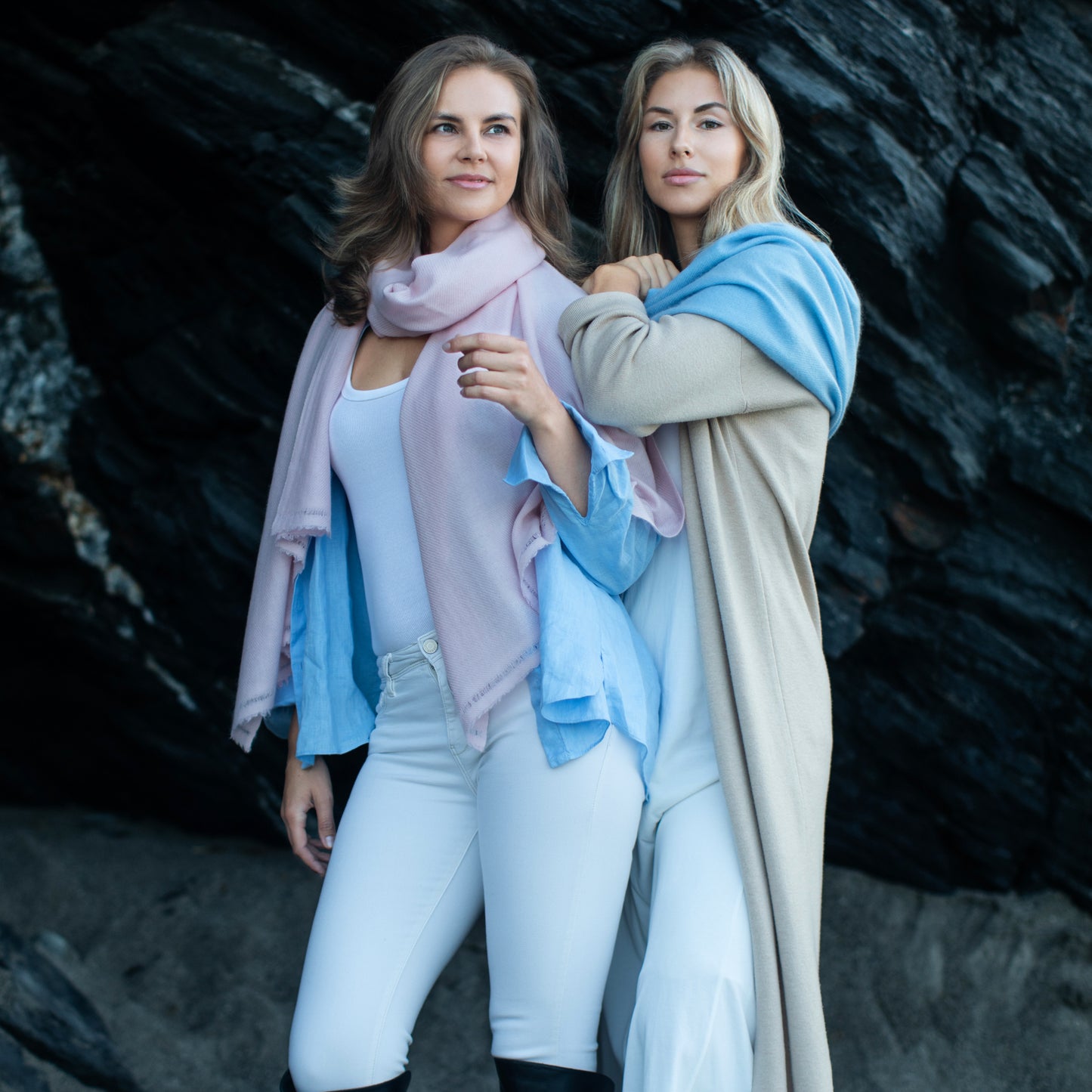 Cashmere woven shawl Pastel pink