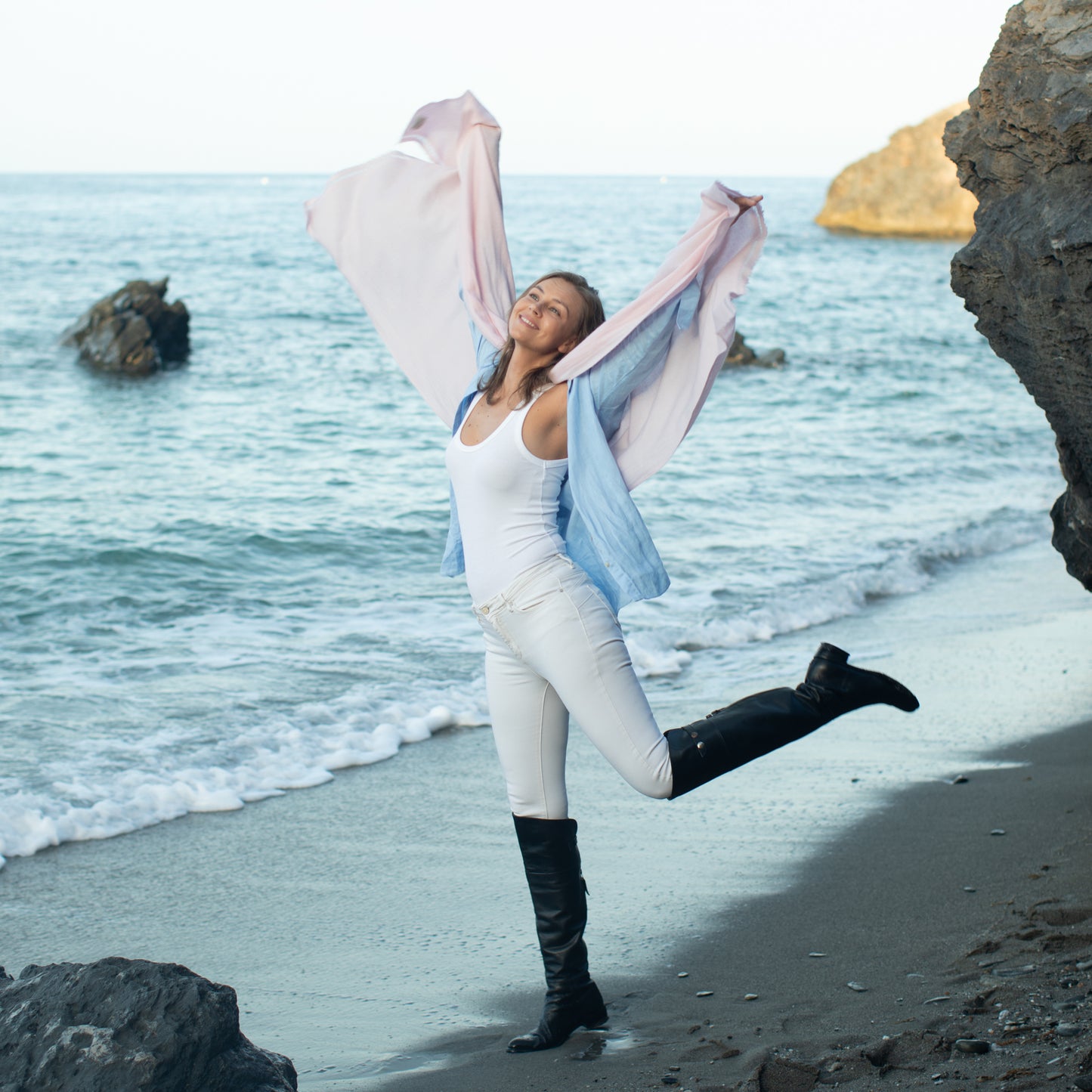 Cashmere woven shawl Pastel pink