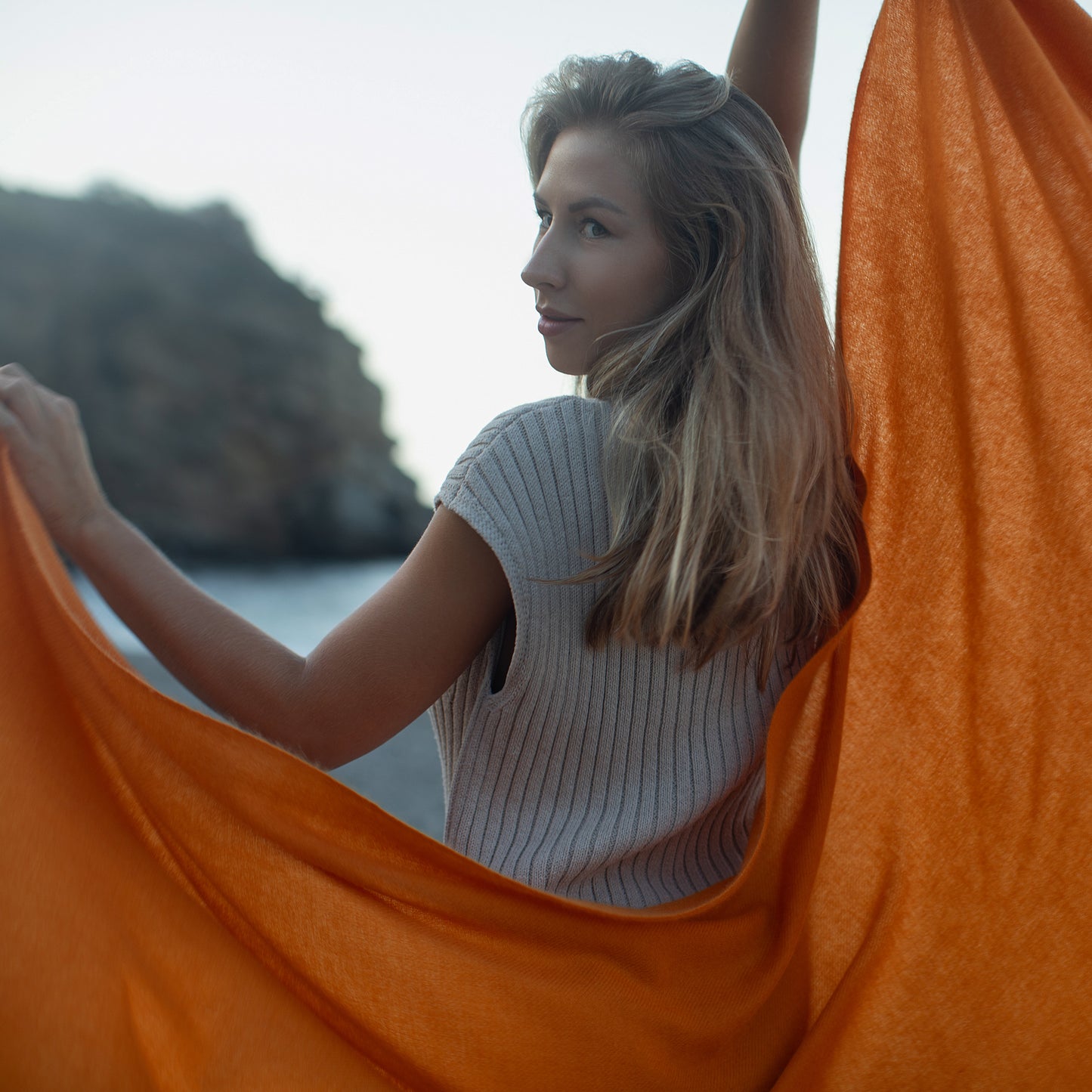 Cashmere woven shawl Royal orange