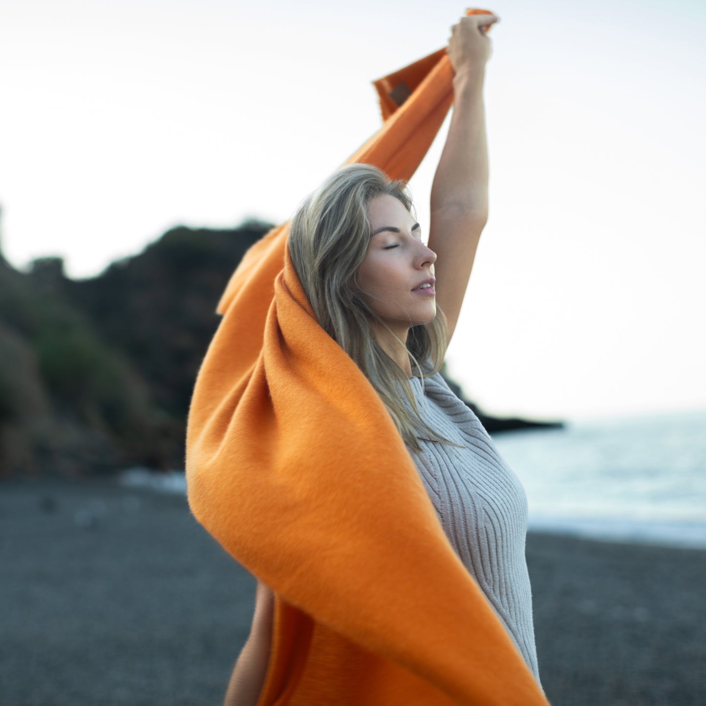 Cashmere woven shawl Royal orange