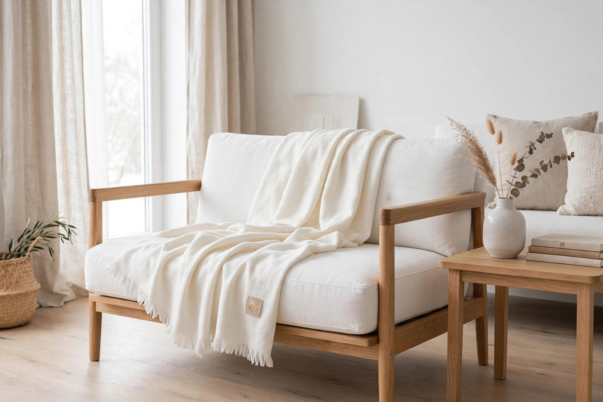 Wool & Cashmere Throw White pearl