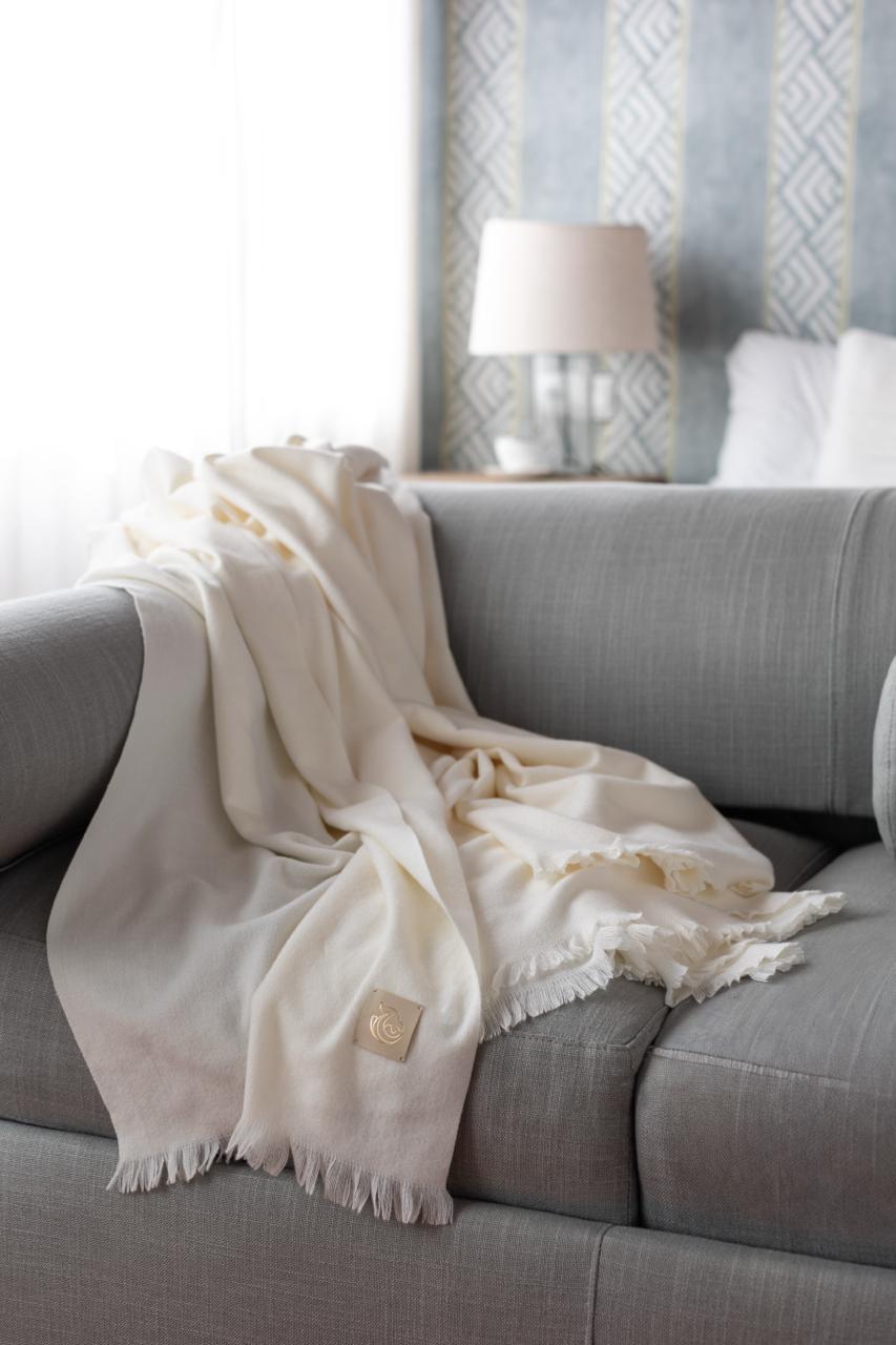 Wool & Cashmere Throw White pearl