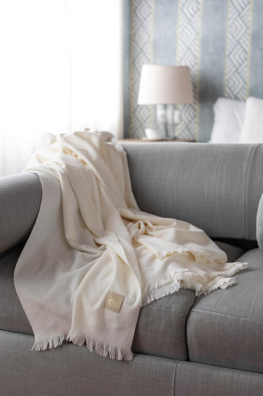 Wool & Cashmere Throw White pearl